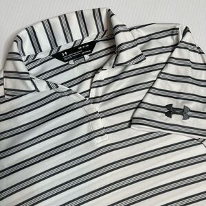 Under Armour Men Sz S HeatGear Gray White Stripe Short Sleeve Performance Shirt